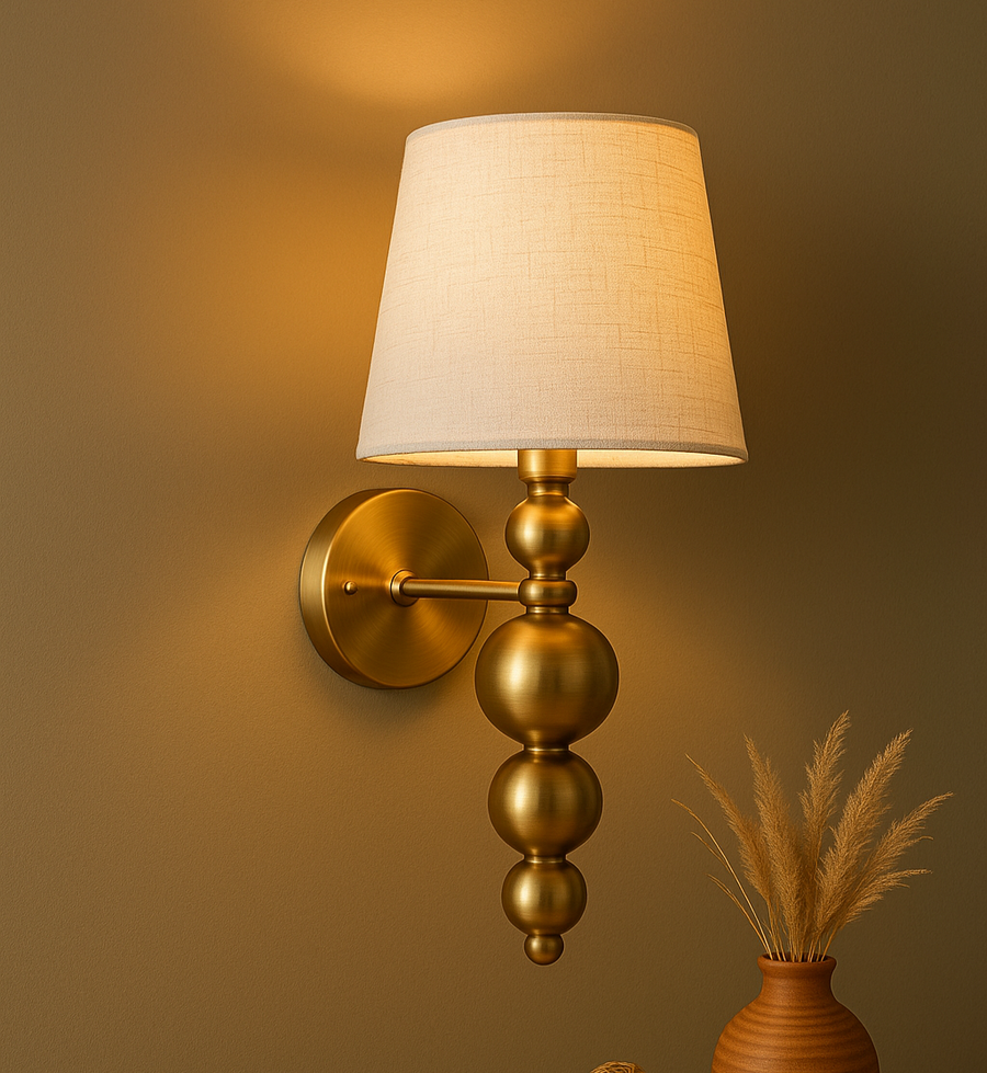 Antique Finish Wall Lamp with Off White Cotton Fabric Shade