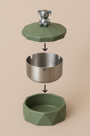 Stainless Steel & Plastic Base Portable Ashtray Spinning Lid Modern Tabletop Ashtray