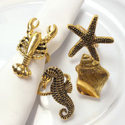 Beach Sea Life Gold Napkin Rings (set of 4