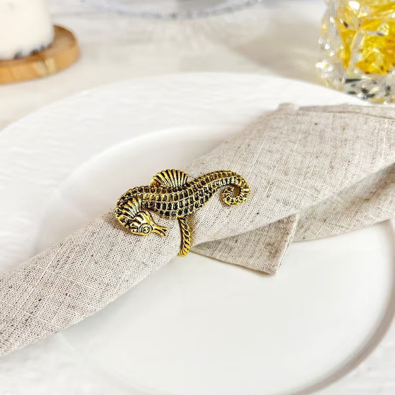 Beach Sea Life Gold Napkin Rings (set of 4