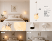 Coral Tree Bear Moon Pendant Light for Kids Room | Cute Sleeping Bear Hanging Lamp | Adjustable 200 cm Height | Moon Texture Globe Shade | E27 Holder | Nursery, Bedroom & Playroom Decor