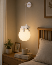 Coral Tree Sleeping Bear Moon Hanging Light for Kids Room | Decorative Wall Hanging Lamp | Warm Ambient Light