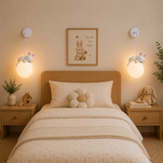 Coral Tree Rabbit Moon Wall Hanging Light for Kids Room | Cute Bunny Moon Lamp | Resin & Acrylic Decorative Wall Light | Warm Ambient Lighting | 55 cm Height | G9 Bulb Included