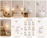 Coral Tree Rabbit Moon Wall Hanging Light for Kids Room | Cute Bunny Moon Lamp | Resin & Acrylic Decorative Wall Light | Warm Ambient Lighting | 55 cm Height | G9 Bulb Included
