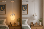 Coral Tree Bear Moon Pendant Light for Kids Room | Cute Sleeping Bear Hanging Lamp | Adjustable 200 cm Height | Moon Texture Globe Shade | E27 Holder | Nursery, Bedroom & Playroom Decor