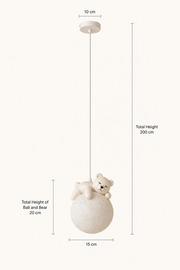 Coral Tree Bear Moon Pendant Light for Kids Room | Cute Sleeping Bear Hanging Lamp | Adjustable 200 cm Height | Moon Texture Globe Shade | E27 Holder | Nursery, Bedroom & Playroom Decor