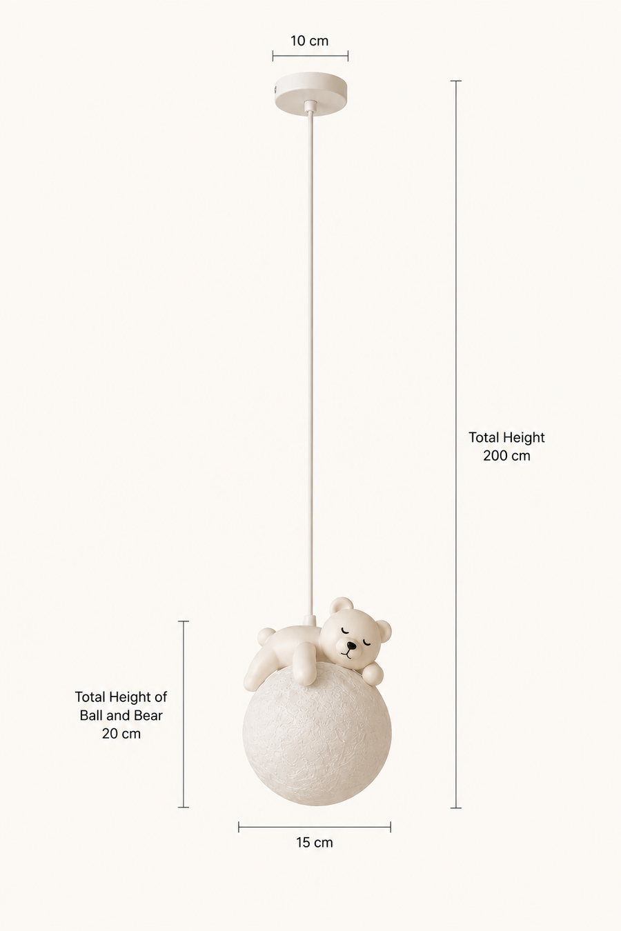 Coral Tree Bear Moon Pendant Light for Kids Room | Cute Sleeping Bear Hanging Lamp | Adjustable 200 cm Height | Moon Texture Globe Shade | E27 Holder | Nursery, Bedroom & Playroom Decor