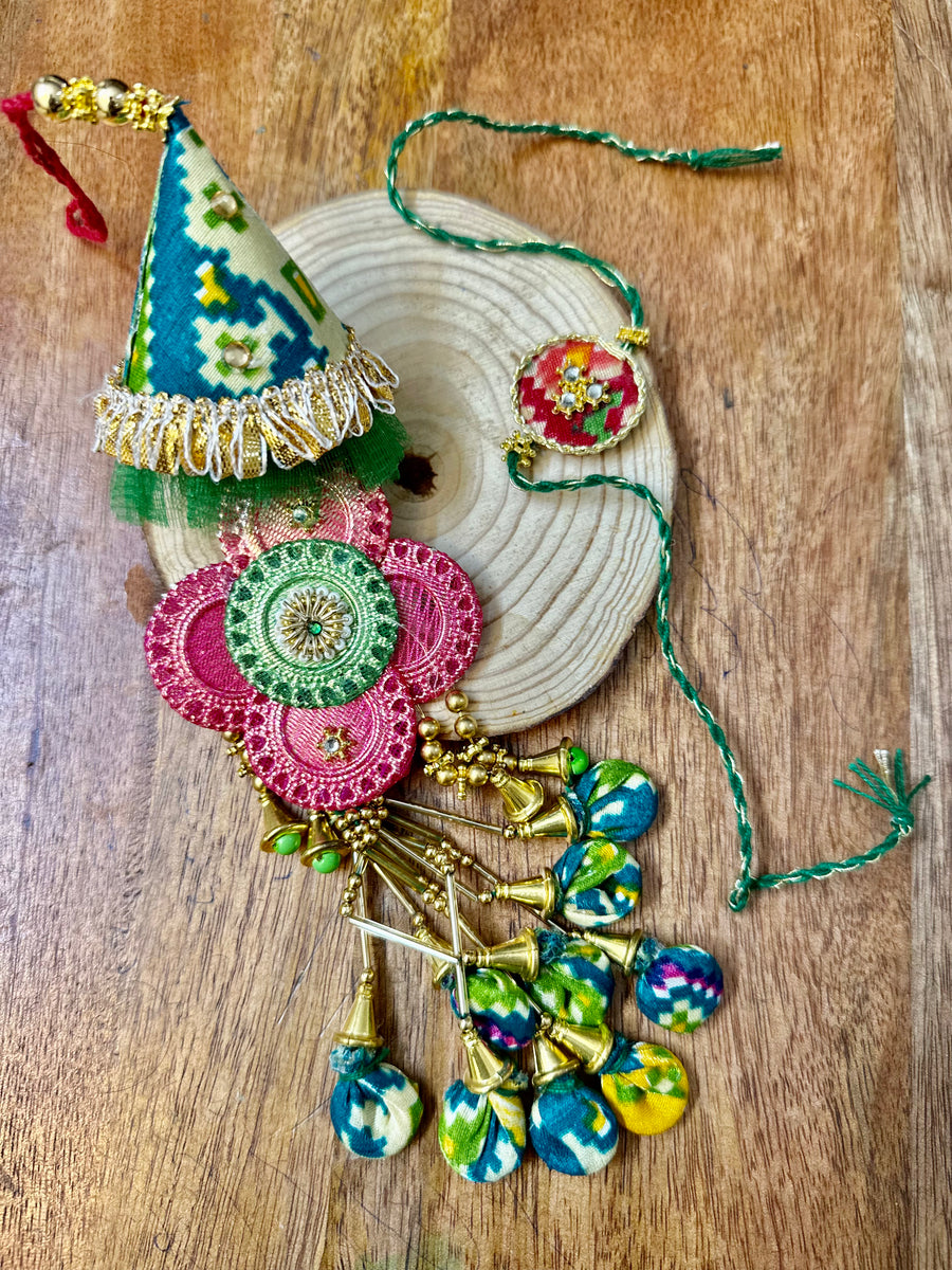 Green Patola Rakhi Lumba Set
