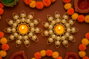Pearl Decorative Diya for Home Décor | Festive Tealight Candle Holder | Centerpiece for Living Room & Puja | 12 Inch Round Designer Diya with Pearls