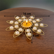 Pearl Decorative Diya for Home Décor | Festive Tealight Candle Holder | Centerpiece for Living Room & Puja | 12 Inch Round Designer Diya with Pearls