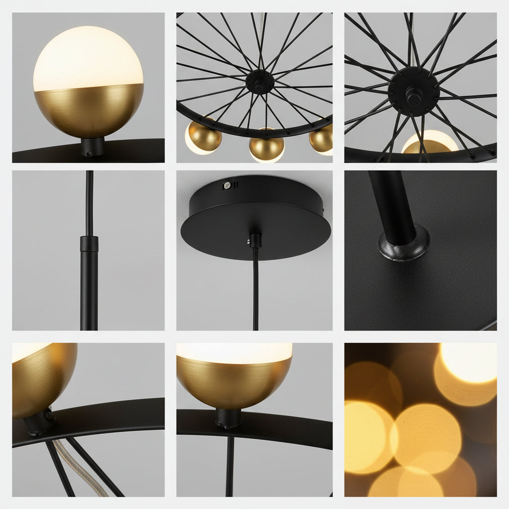 Modern Gold with Black metal 16 Led Chandelier- Round
