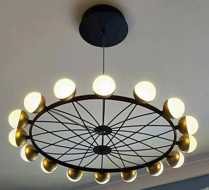 Modern Gold with Black metal 16 Led Chandelier- Round