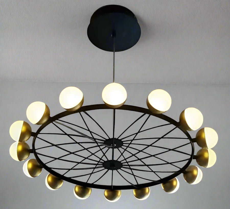 Modern Gold with Black metal 16 Led Chandelier- Round