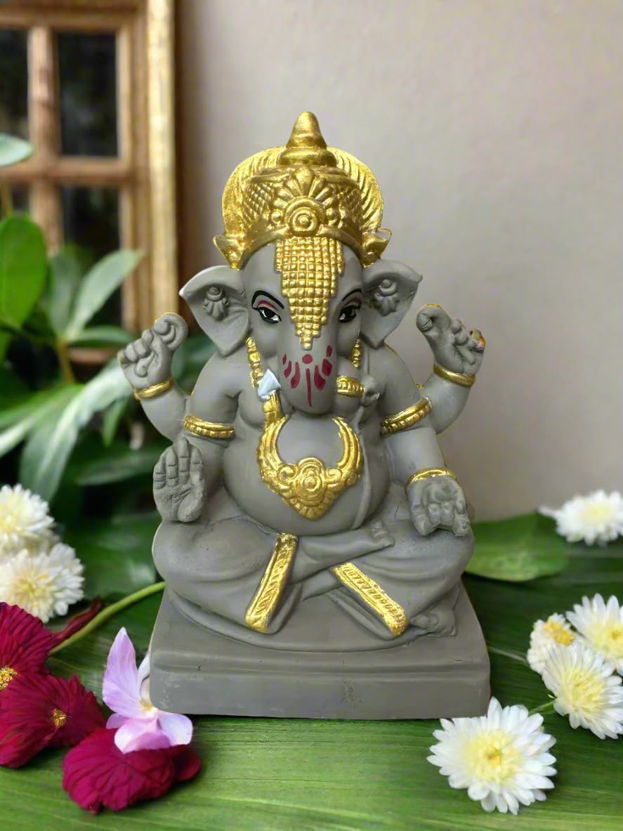 ECO Friendly Plain Ganesh ji with Water Soluble Idol 6 inch Ganesh ji