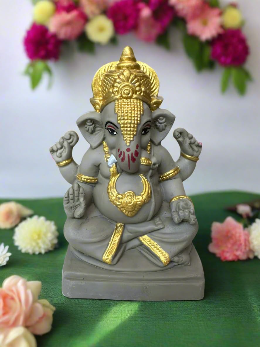 ECO Friendly Plain Ganesh ji with Water Soluble Idol 6 inch Ganesh ji