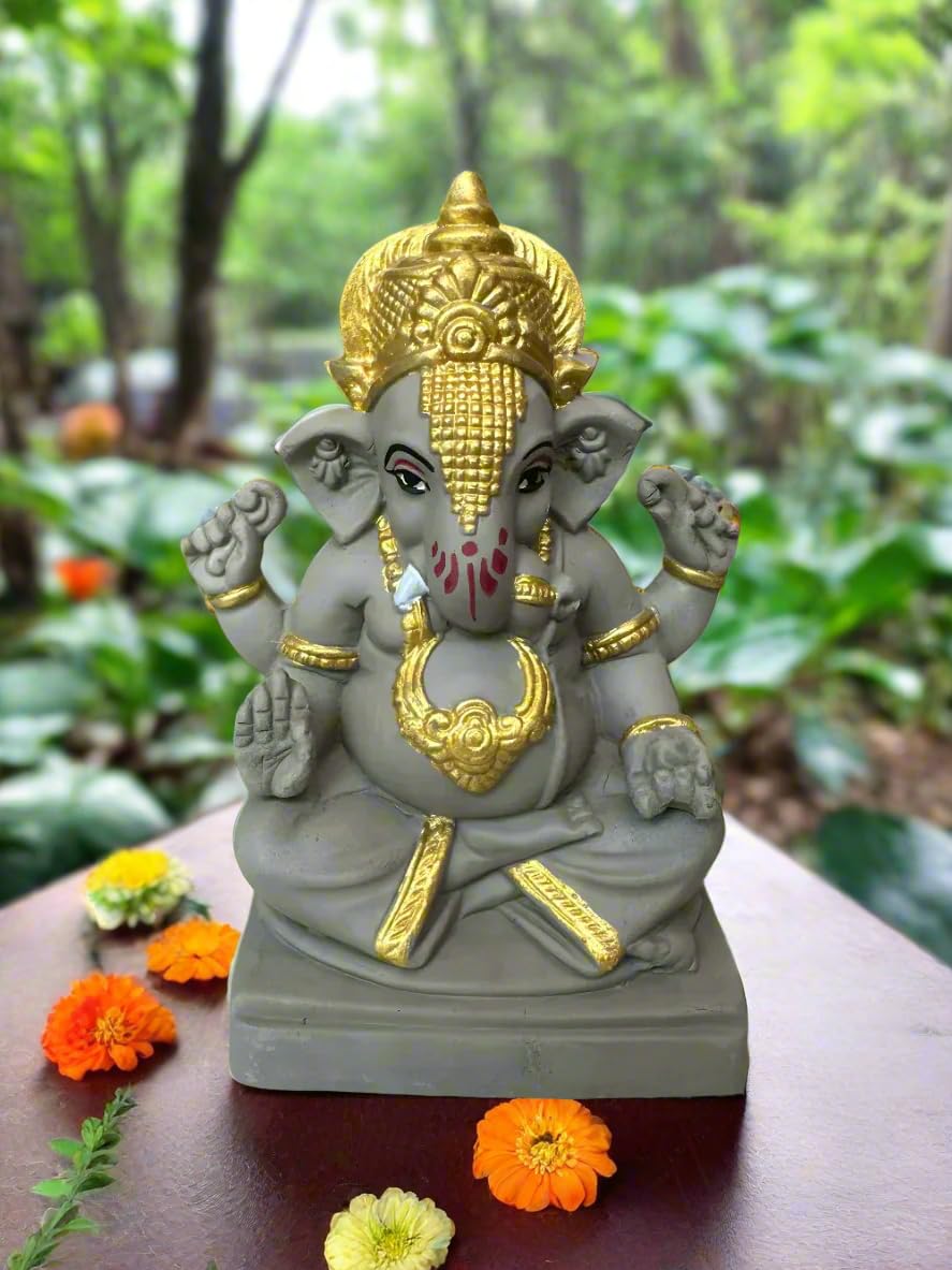 ECO Friendly Plain Ganesh ji with Water Soluble Idol 6 inch Ganesh ji