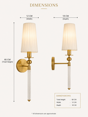 Modern Gold Finish Wall Light with Fabric Shade & Acrylic Body | E-27 Holder Decorative Bedside Wall Lamp | 60 CM Height