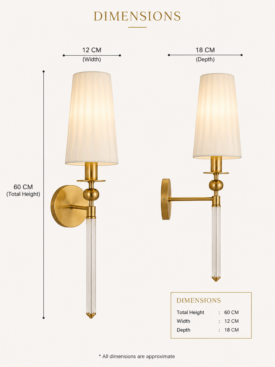 Modern Gold Finish Wall Light with Fabric Shade & Acrylic Body | E-27 Holder Decorative Bedside Wall Lamp | 60 CM Height