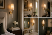 Modern Gold Finish Wall Light with Fabric Shade & Acrylic Body | E-27 Holder Decorative Bedside Wall Lamp | 60 CM Height