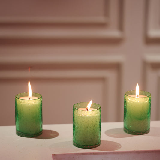 Green Crackle Glass Candle Set of 3
