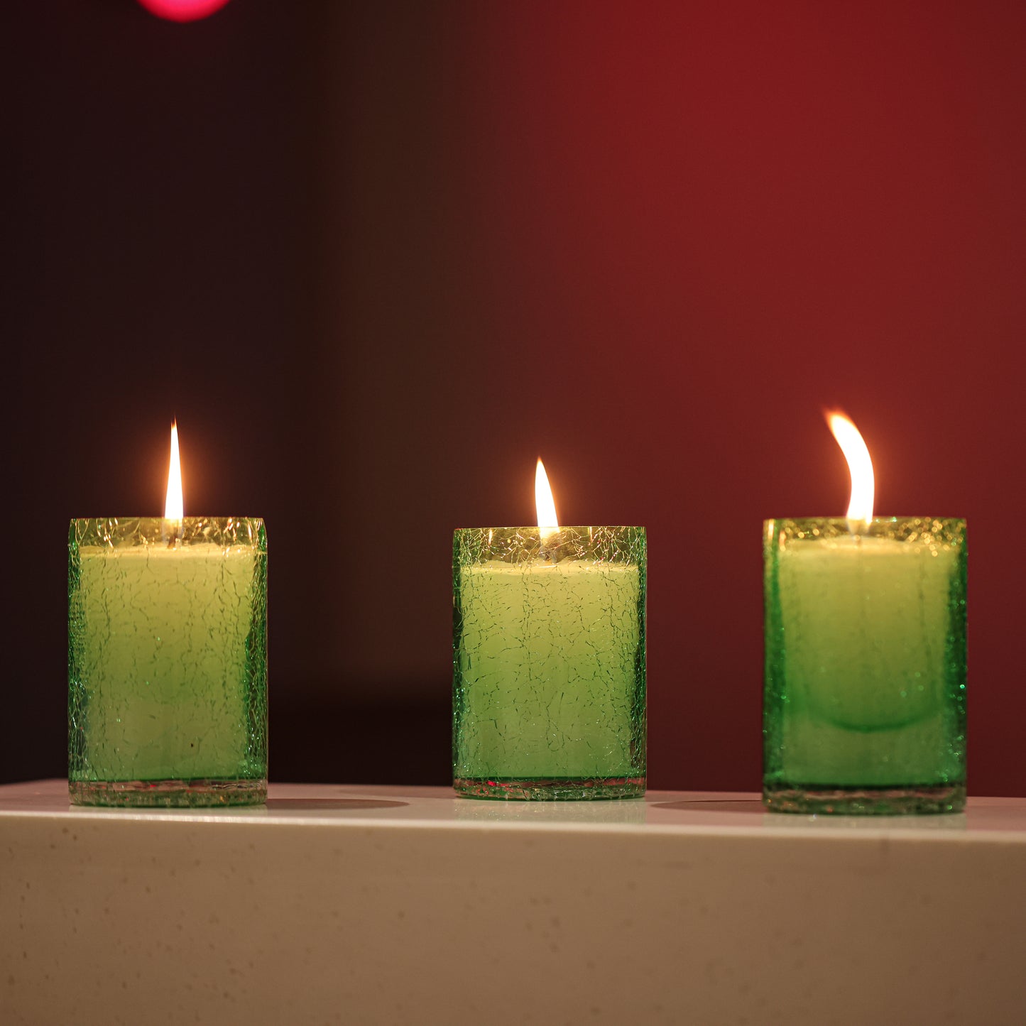 Green Crackle Glass Candle Set of 3