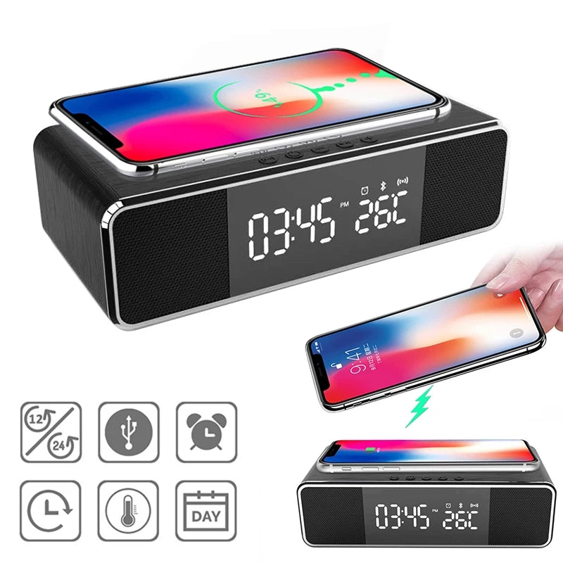 Wireless Charging Digital Alarm Clock with Digital Thermometer