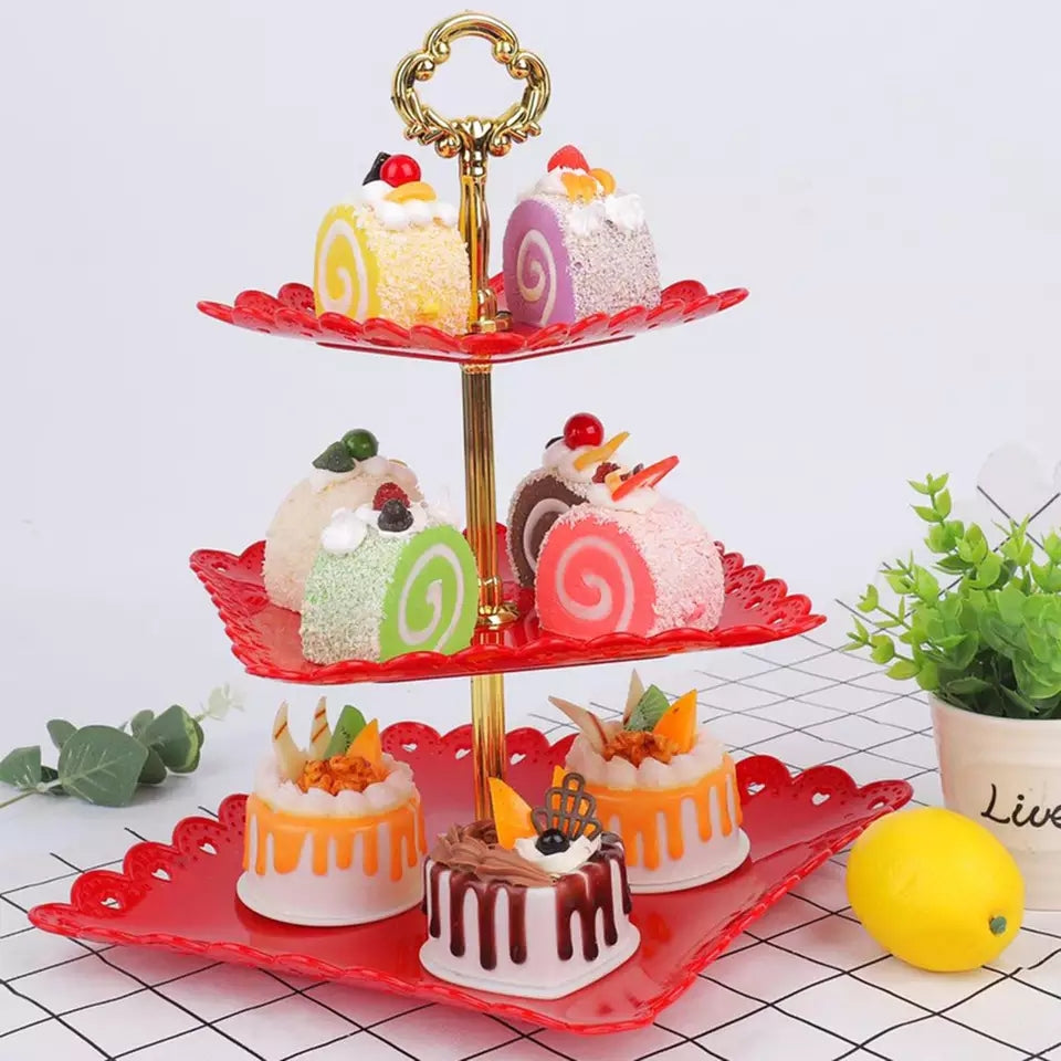 13 Inch tall 3 Tier Plastic Cupcake Holder Square Dessert Stand