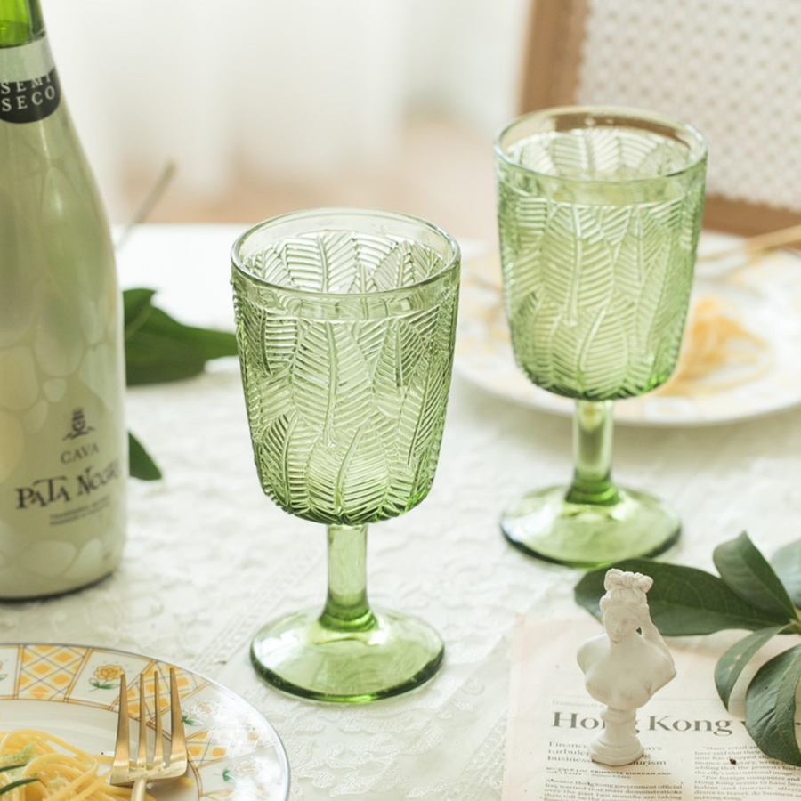 Vintage Leaf Embossed Wine Glass Combo Set