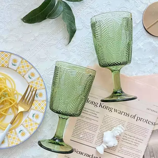 Vintage Leaf Embossed Wine Glasses (Set of 2)