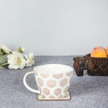 Geometric Print Ceramic Coffee Mug with a Golden Handle