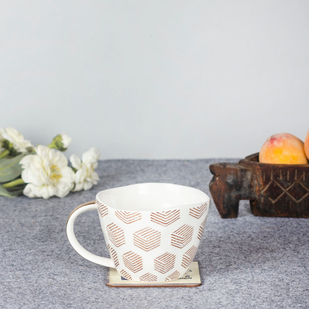 Geometric Print Ceramic Coffee Mug With Golden Handle