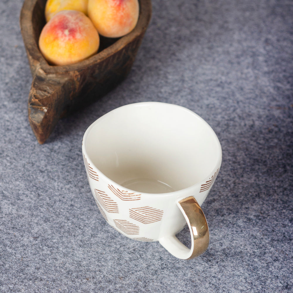 Geometric Print Ceramic Coffee Mug with a Golden Handle