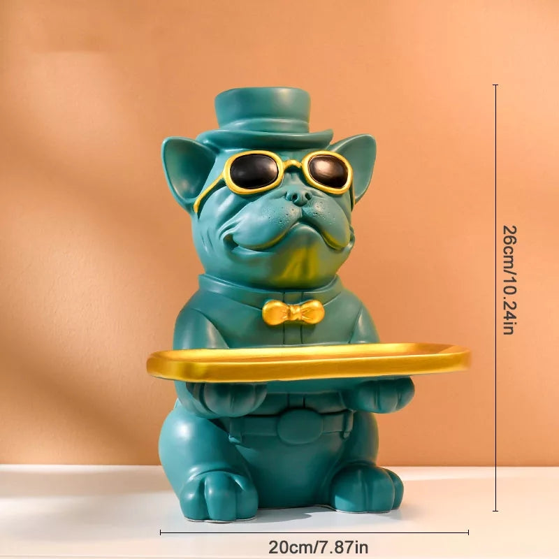 Resin Bulldog with Serving Tray - Green