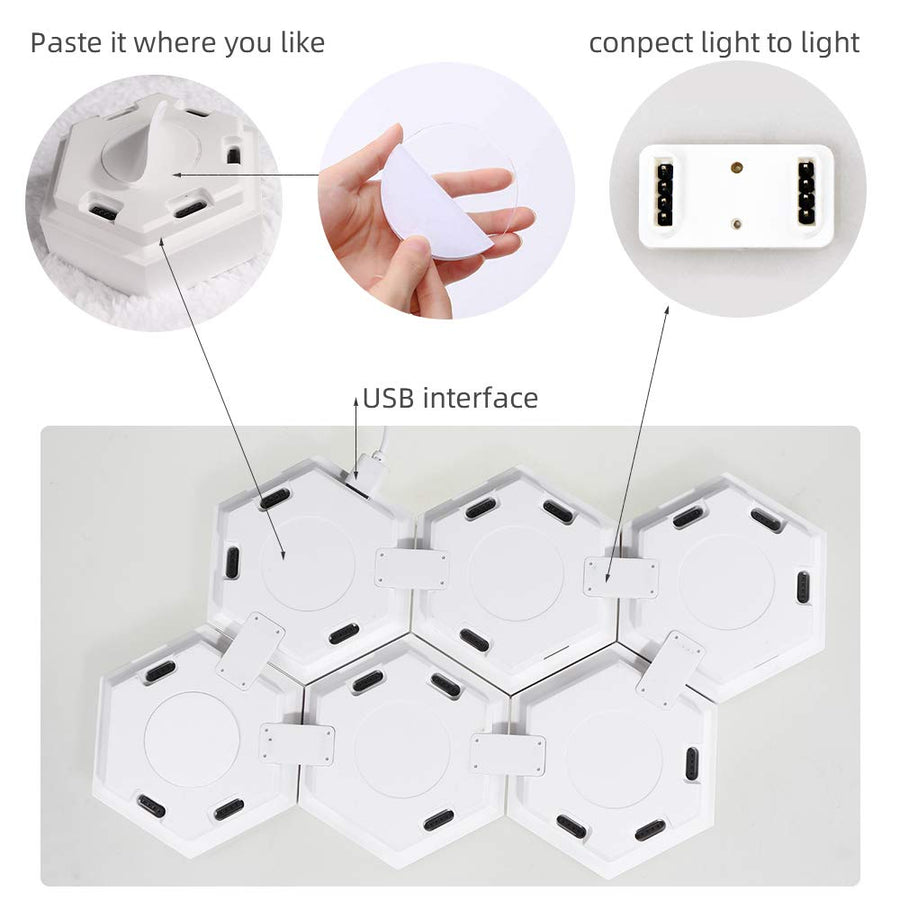 Multicolor Hexagonal Wall Modular Touch Sensitive Lights (Pack of 6) - Coral Tree 