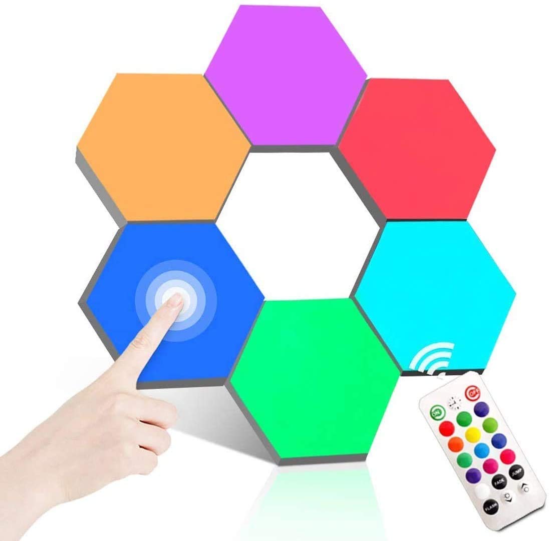 DUAL function -Touch and Remote control -Multicolor Hexagonal Wall Modular Touch Sensitive Lights  (Pack of 6) - Coral Tree 
