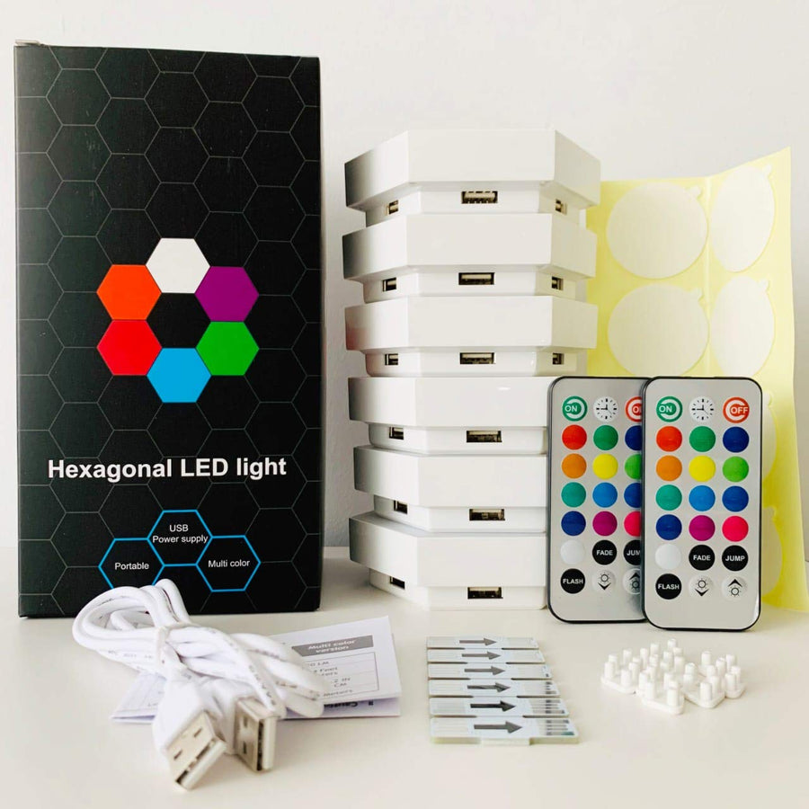 DUAL function -Touch and Remote control -Multicolor Hexagonal Wall Modular Touch Sensitive Lights  (Pack of 6) - Coral Tree 