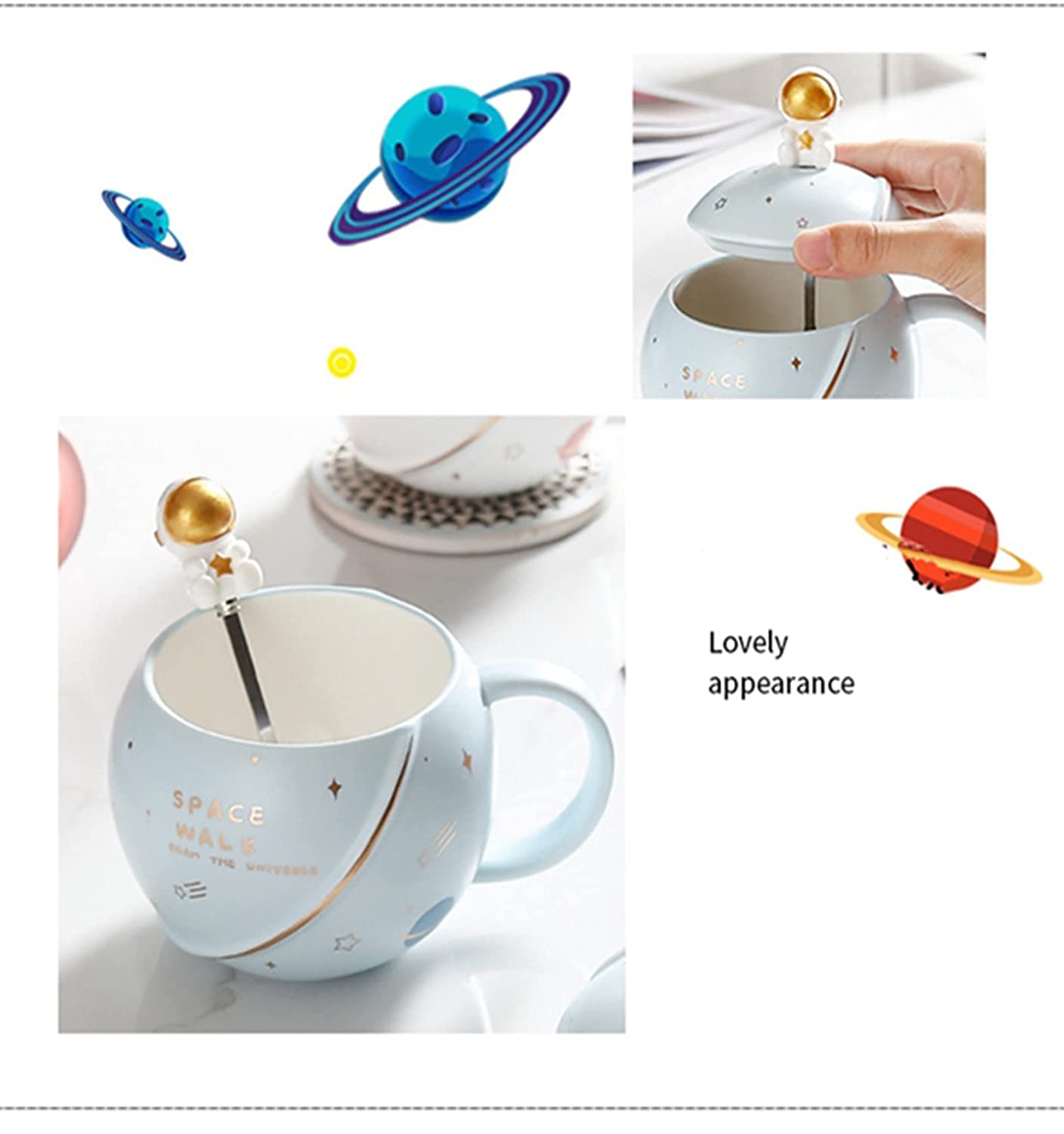 Astronaut Universe Planet Mug with Lid & Spoon