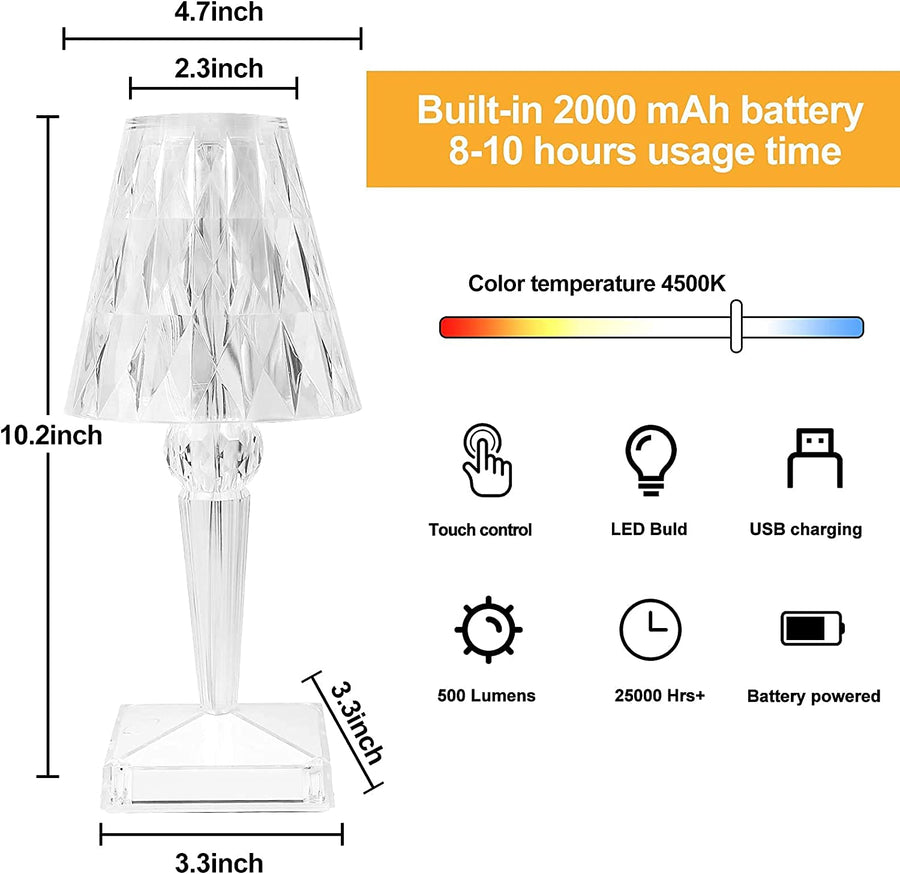 Crystal Touch Table Lamp with LED Night Light