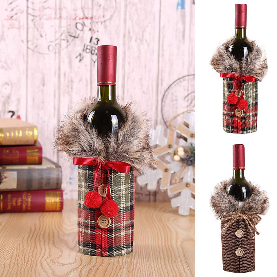 Christmas Fur Wine Bottle Cover (Set of 2)