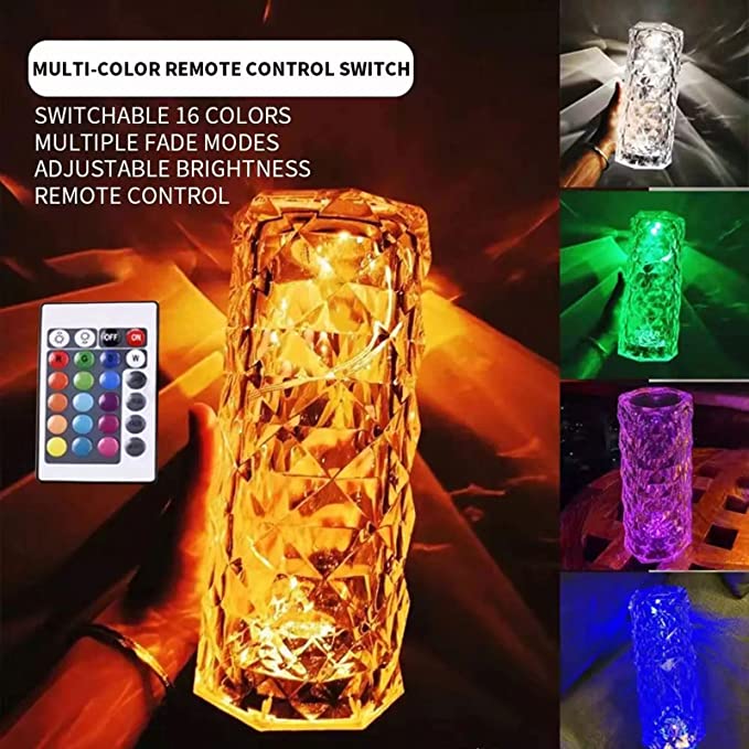 Crystal Table Lamp with 16 Colors Changing RGB Touch