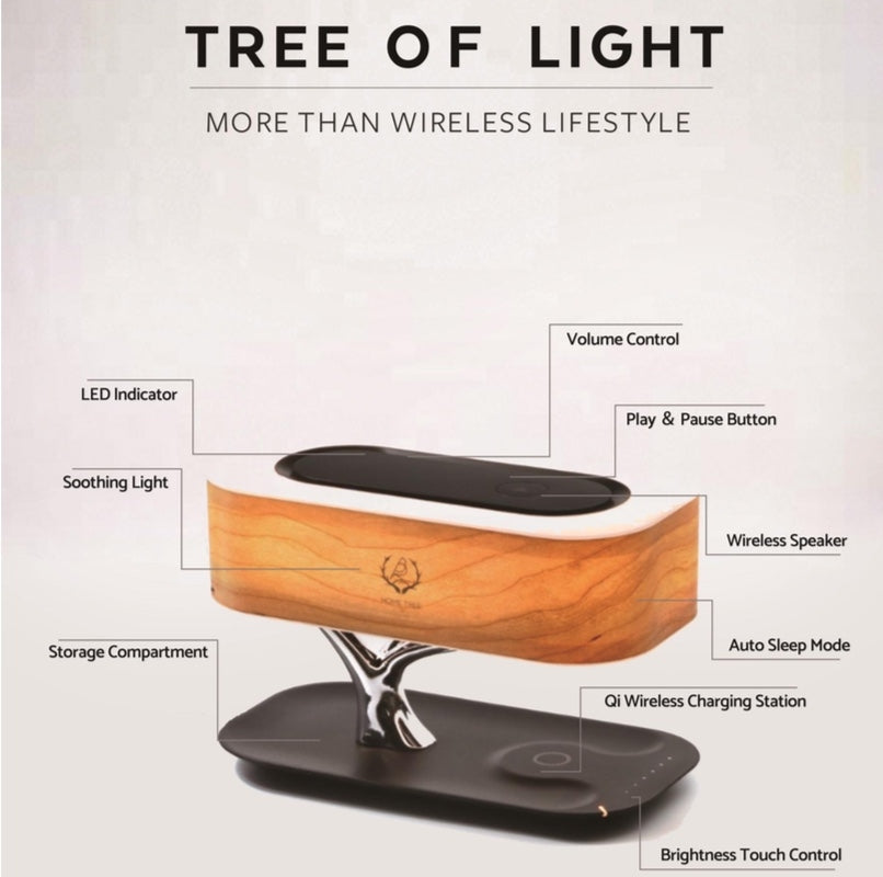 Modern LED Table Lamp Dimmable Bluetooth Speaker Phone Charger Wireless Desk Lamp - Coral Tree 