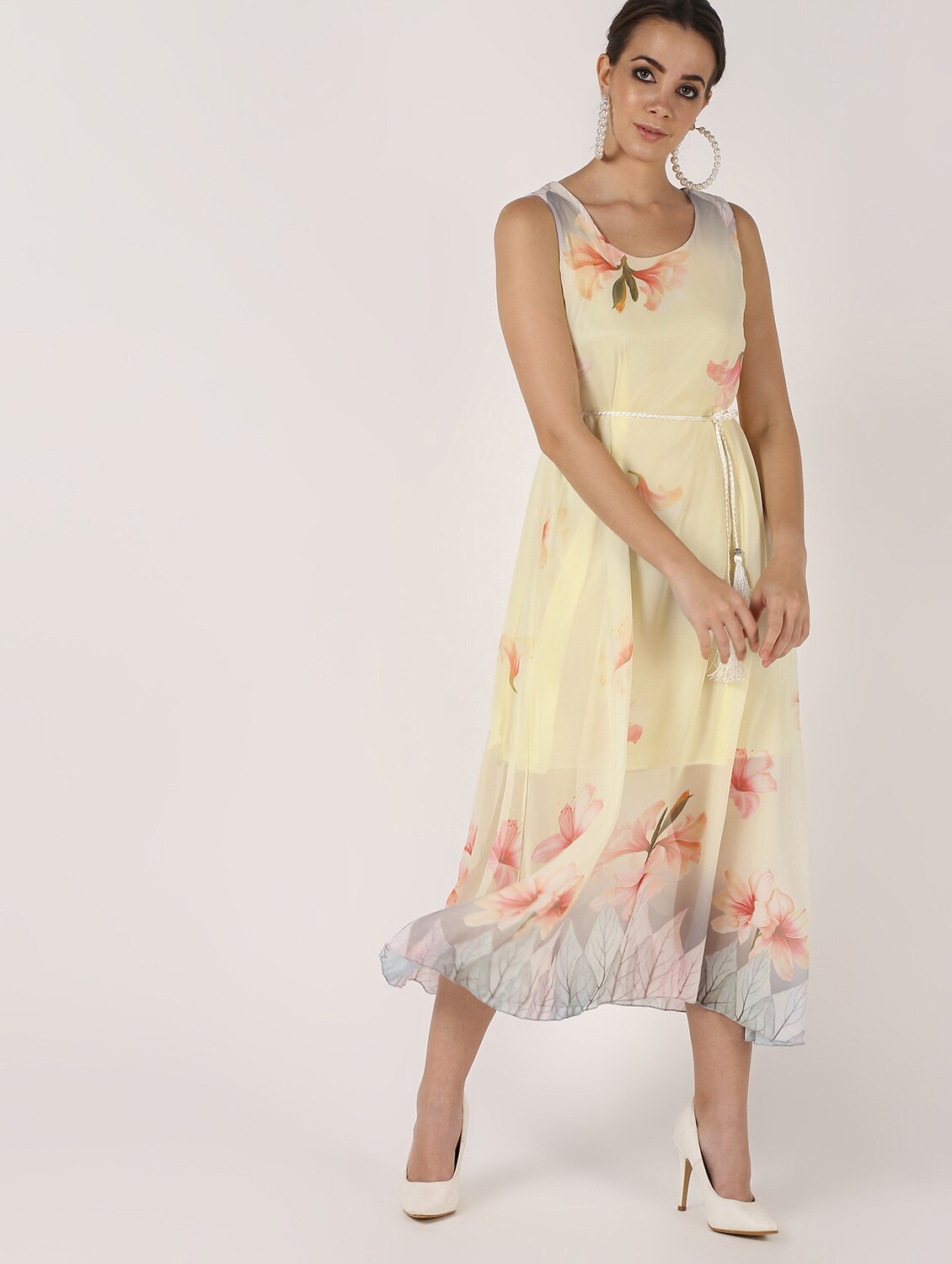 Lemon Color Quirky Style Tunic Summer Dress With Detachable Waist Belt - Coral Tree 