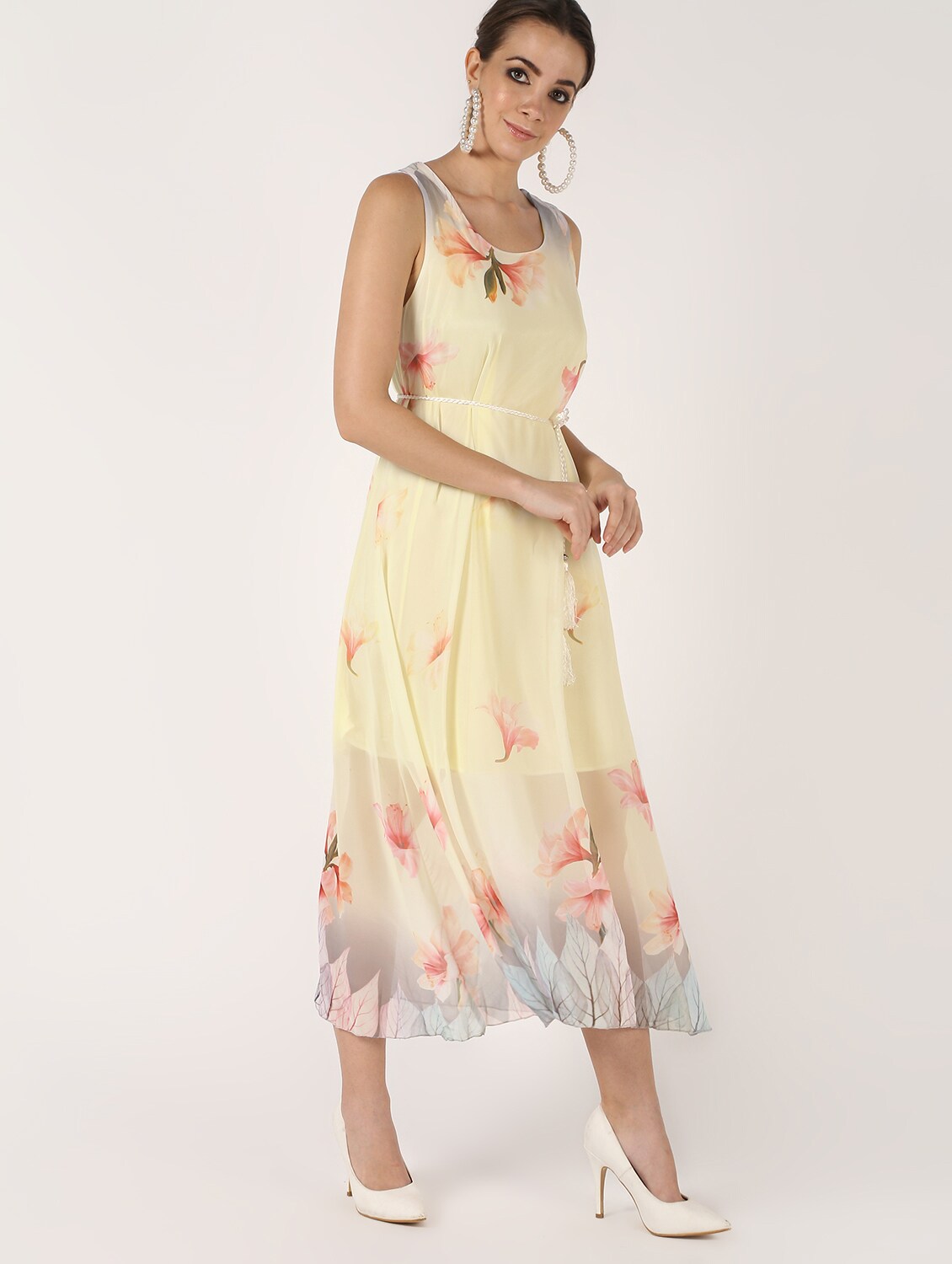 Lemon Color Quirky Style Tunic Summer Dress With Detachable Waist Belt - Coral Tree 