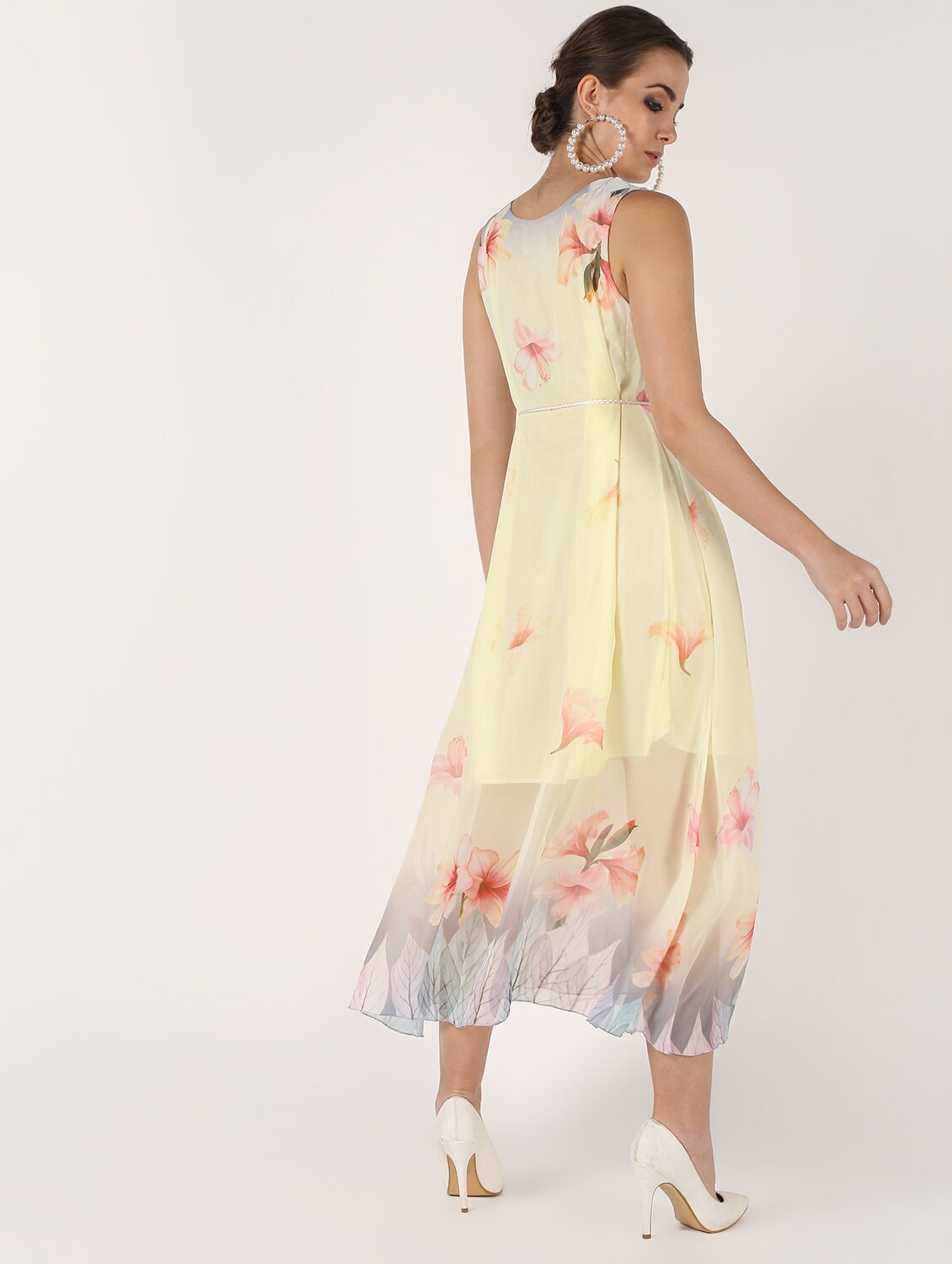 Lemon Color Quirky Style Tunic Summer Dress With Detachable Waist Belt - Coral Tree 