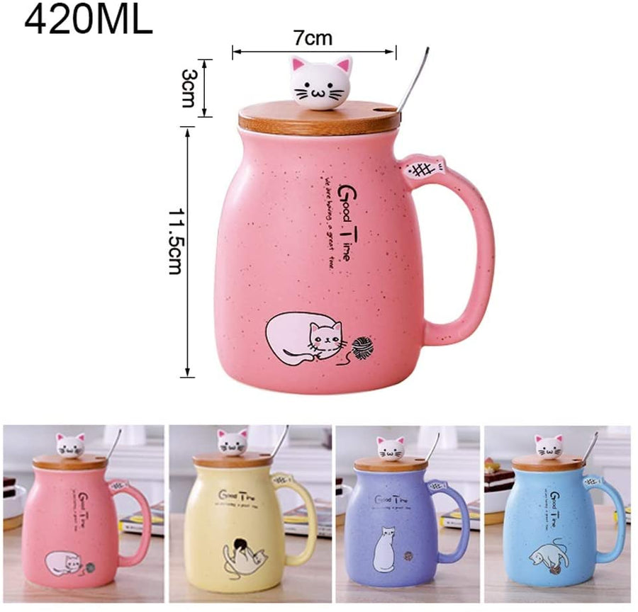 Cartoon Ceramic Mug Cat Heat-resistant Cup With Lid Kitten 420ml - Coral Tree 