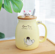 Cartoon Ceramic Mug Cat Heat-resistant Cup With Lid Kitten 420ml - Coral Tree 