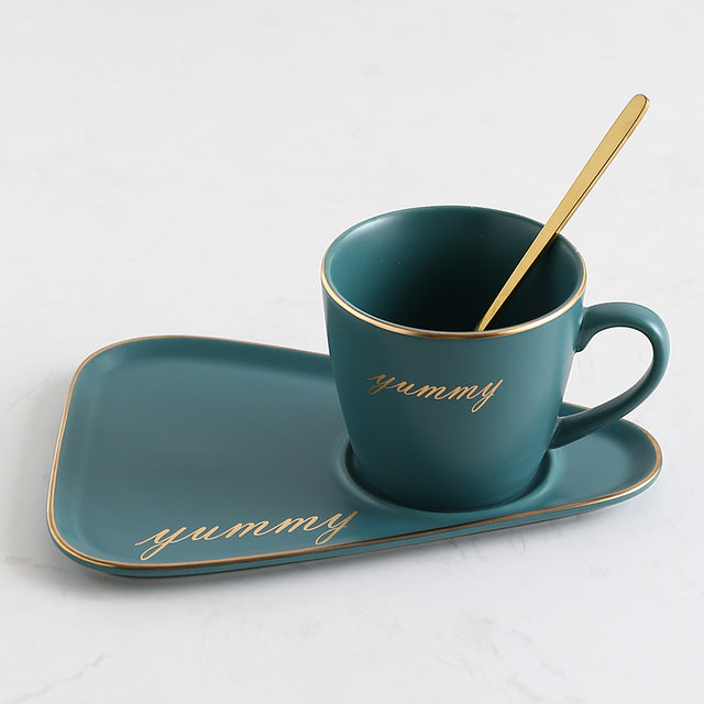 Ceramic Coffee Cup And Saucer Set Milk Tea Mugs - Coral Tree 