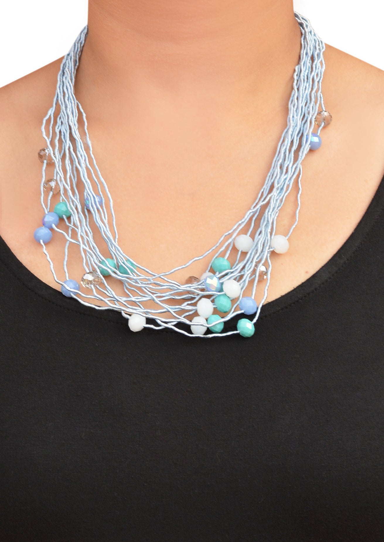 BLUE BEADS NECKLACE WITH PAIR OF EARRINGS - Coral Tree 