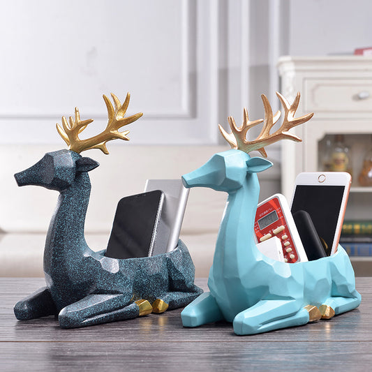 Creative Modern Resin Deer Figurine Animal Statue Ornaments Phone Remote Control Storage Organizer - Coral Tree 