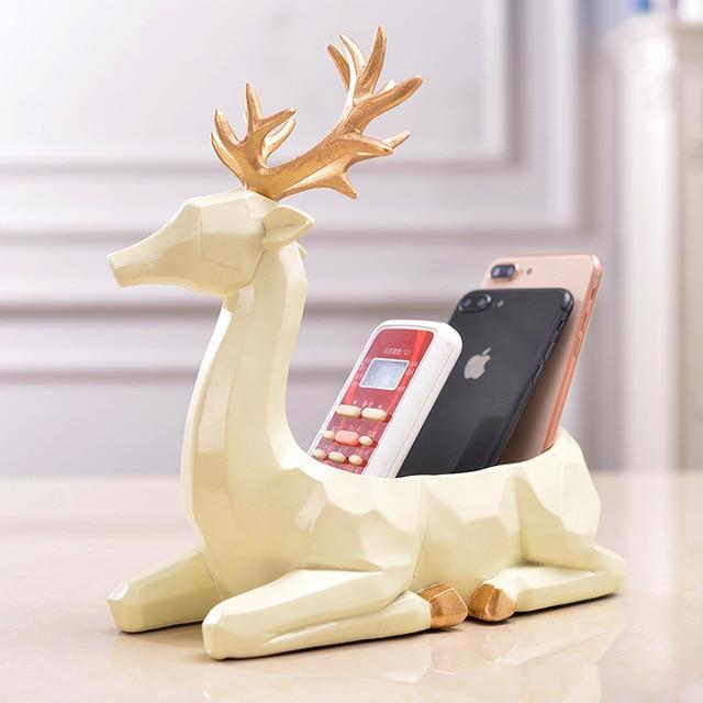 Creative Modern Resin Deer Figurine Animal Statue Ornaments Phone Remote Control Storage Organizer - Coral Tree 